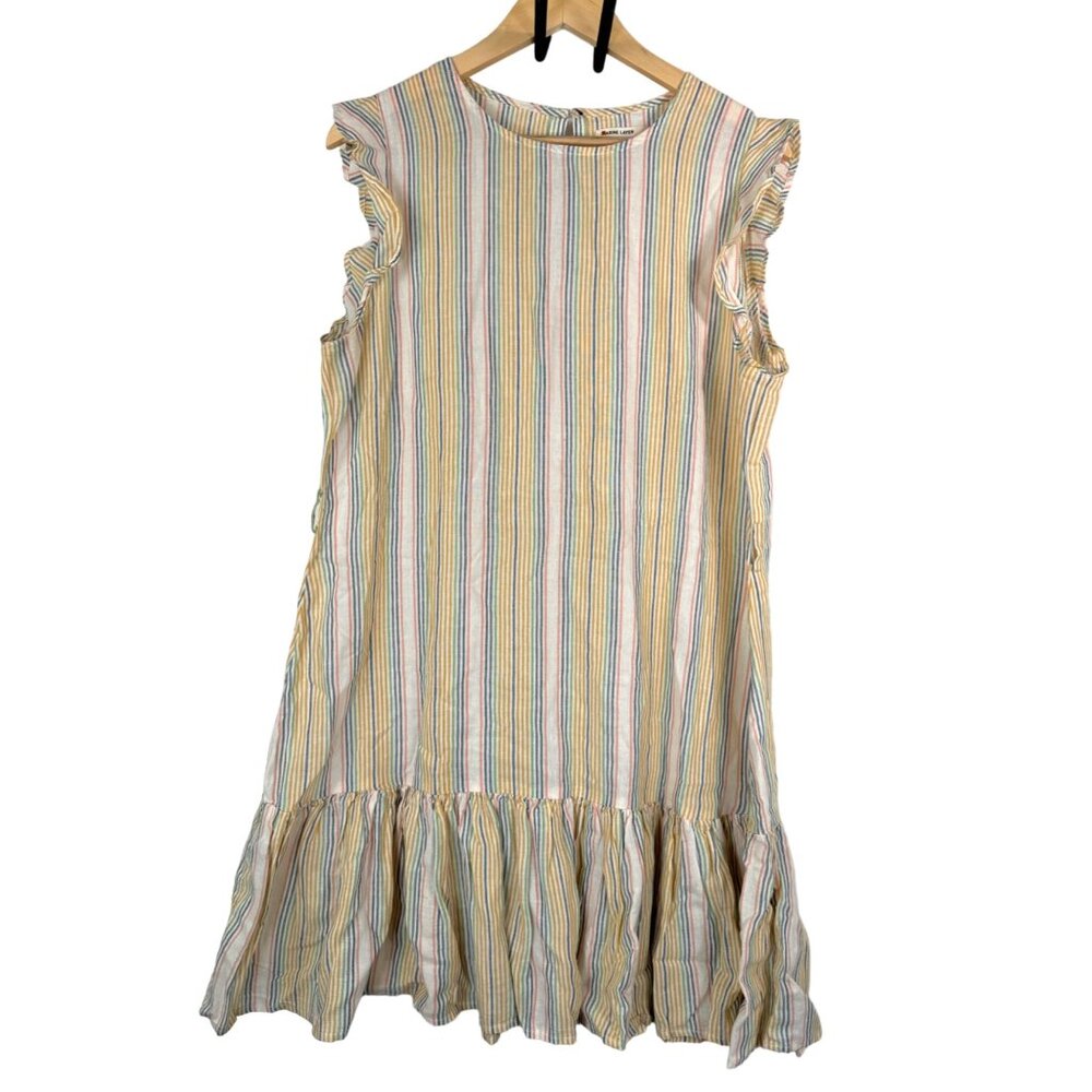 Marine Layer Pastel Dress Laney Stripe Coastal beach‎ Linen sz L